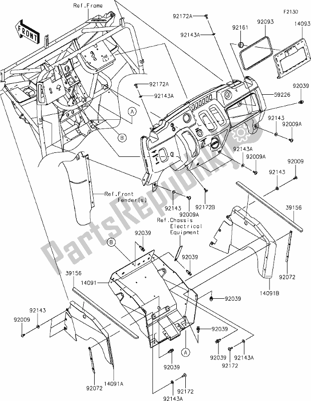 Toutes les pièces pour le 26 Frame Fittings(front) du Kawasaki KAF 400 Mule SX 2020