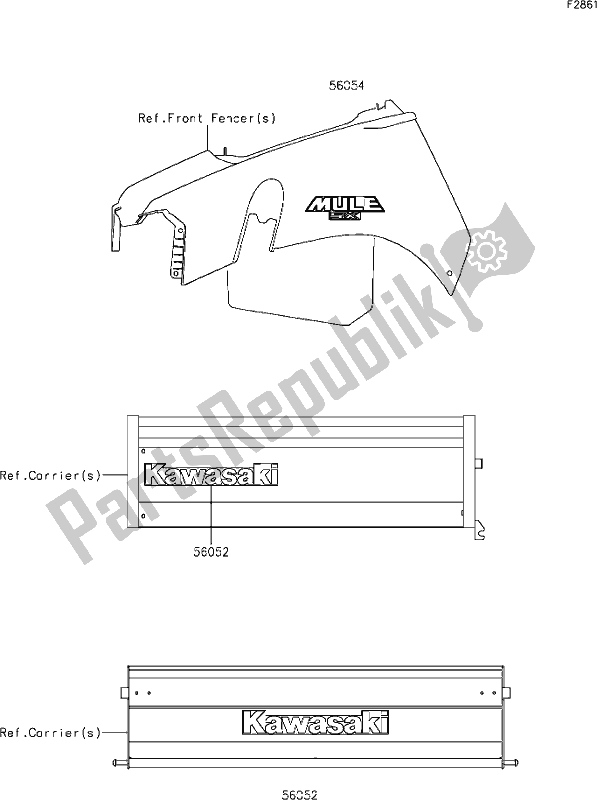 Alle onderdelen voor de 53 Decals van de Kawasaki KAF 400 Mule SX 2020
