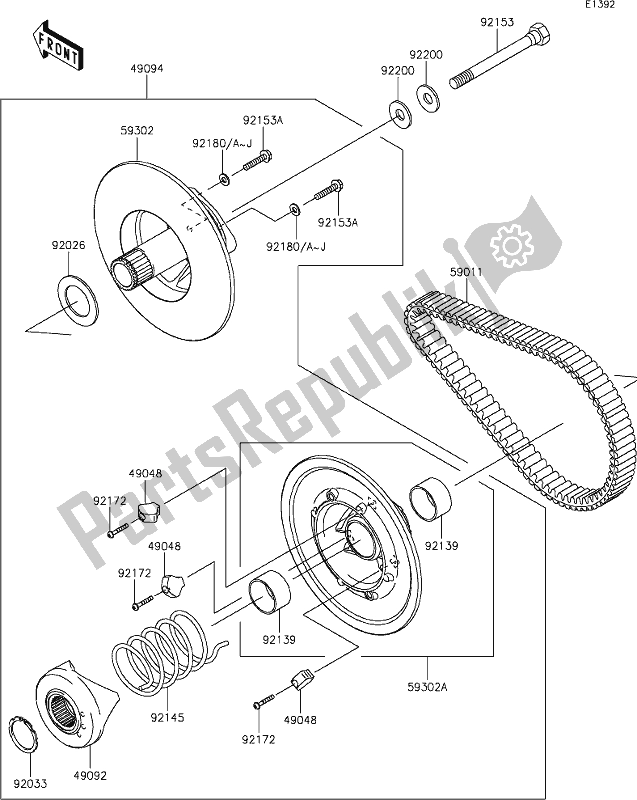 All parts for the 9 Driven Converter/drive Belt of the Kawasaki KAF 400 Mule SX 2020