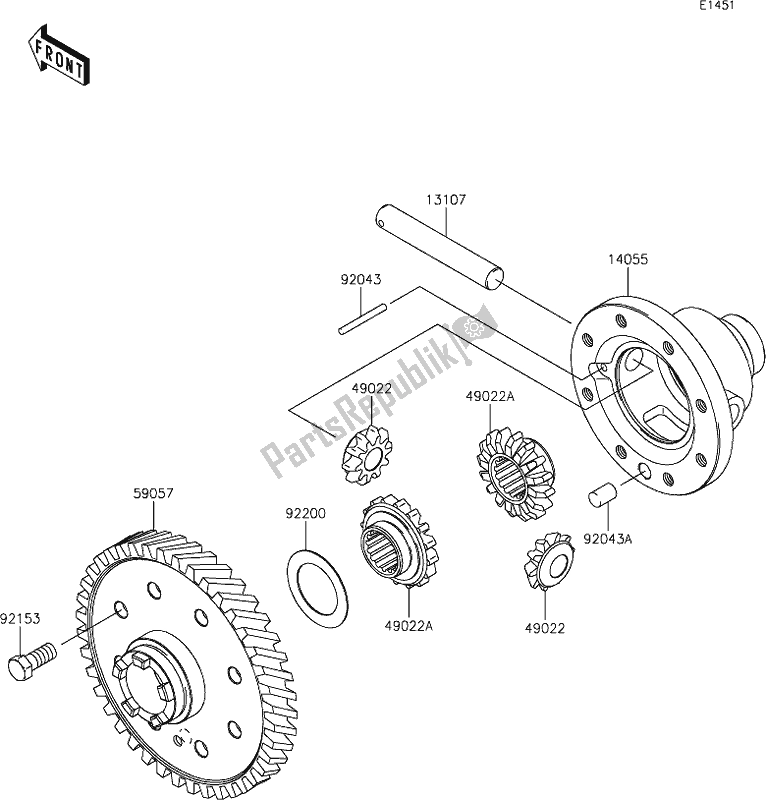 All parts for the 14 Differential of the Kawasaki KAF 400 Mule SX 2021