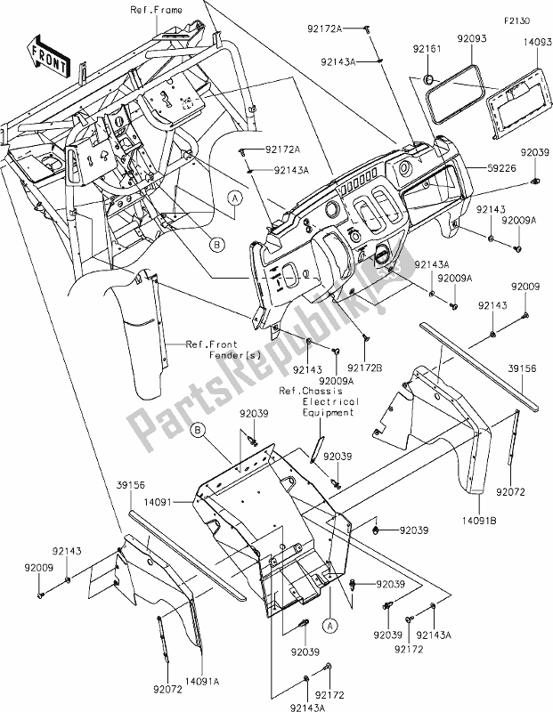 Alle onderdelen voor de 26 Frame Fittings(front) van de Kawasaki KAF 400 Mule SX 2021