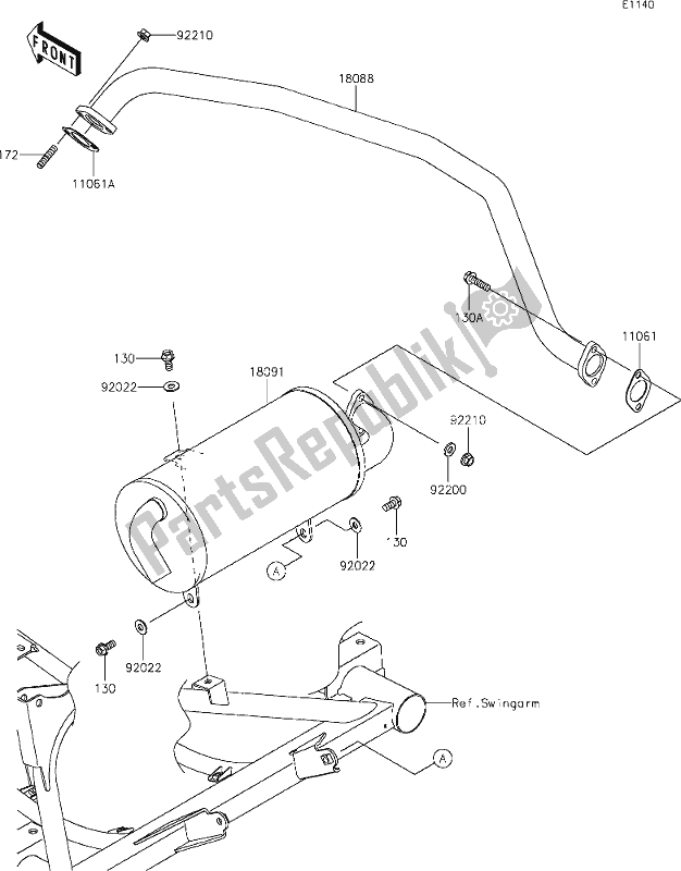 All parts for the 3 Muffler(s) of the Kawasaki KAF 400 Mule SX 2021