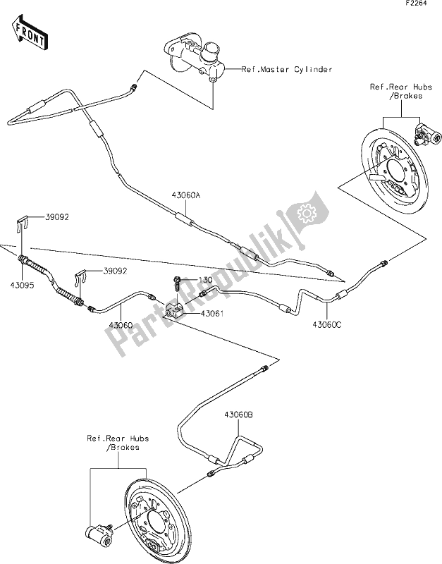 Alle onderdelen voor de 39 Rear Brake Piping van de Kawasaki KAF 400 Mule SX 2021