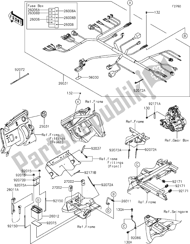 All parts for the 49 Chassis Electrical Equipment of the Kawasaki KAF 400 Mule SX 2021