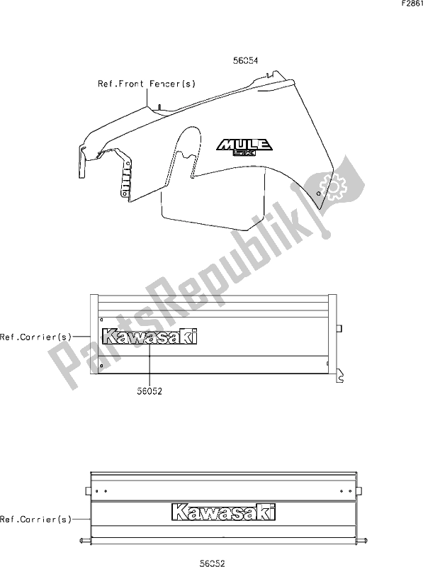 Alle onderdelen voor de 53 Decals van de Kawasaki KAF 400 Mule SX 2021