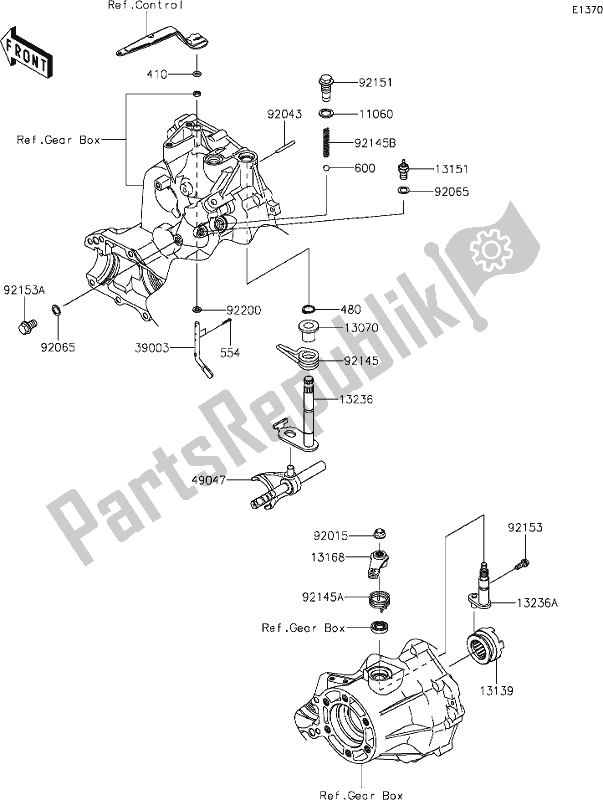 Alle onderdelen voor de 7 Gear Change Mechanism van de Kawasaki KAF 400 Mule SX 2021