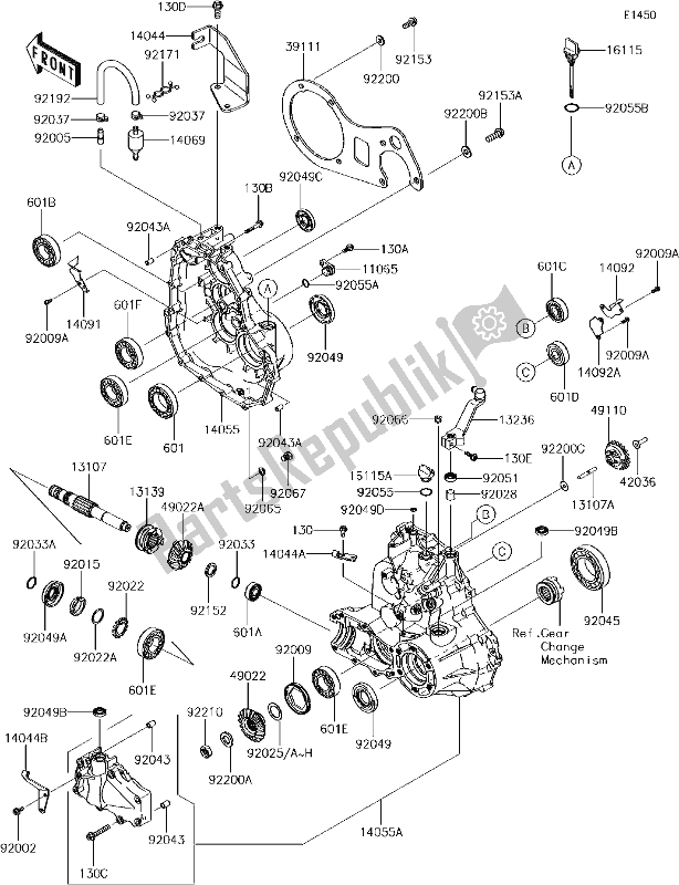 All parts for the 14 Gear Box of the Kawasaki KAF 400 Mule SX 4X4 XC 2017