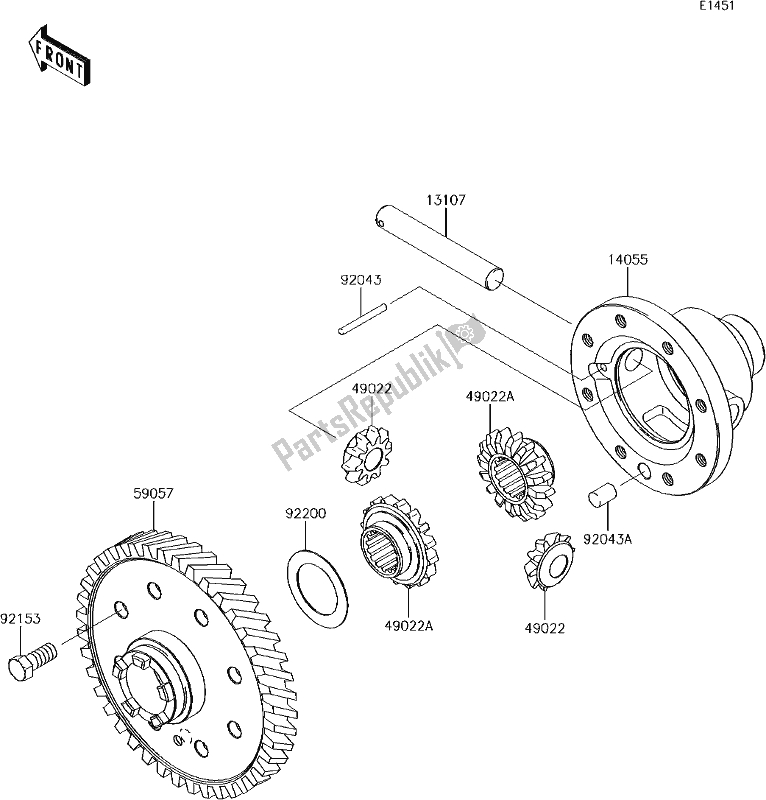 All parts for the 15 Differential of the Kawasaki KAF 400 Mule SX 4X4 XC 2017