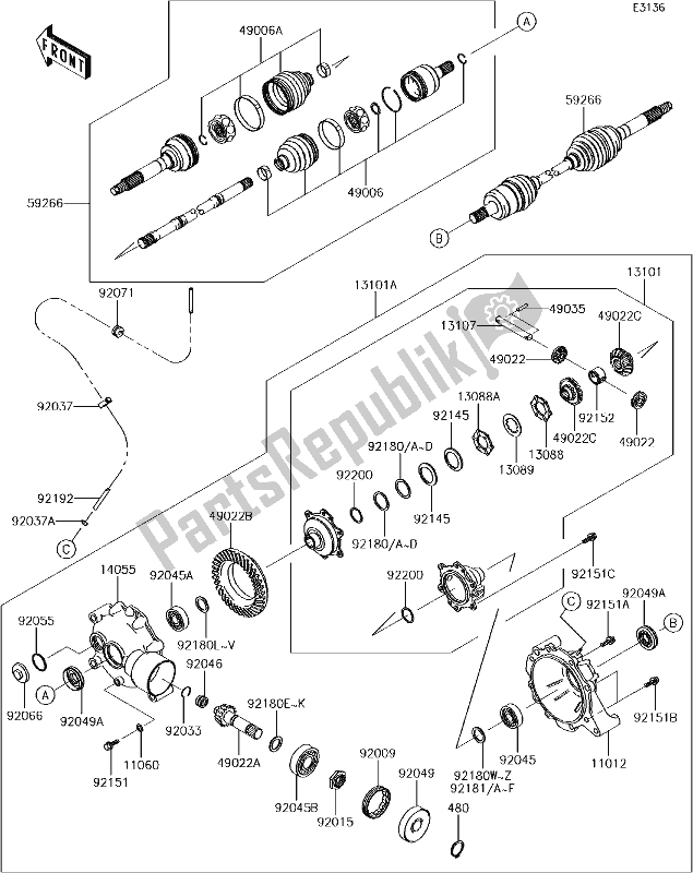 All parts for the 25 Drive Shaft-front of the Kawasaki KAF 400 Mule SX 4X4 XC 2017