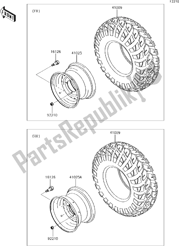 All parts for the 36 Wheels/tires of the Kawasaki KAF 400 Mule SX 4X4 XC 2017