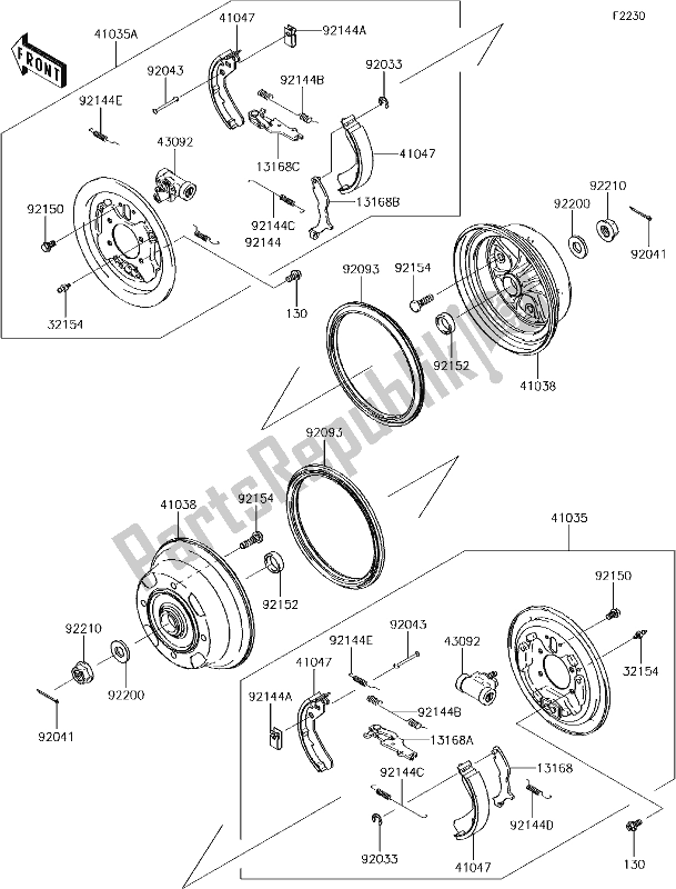 All parts for the 37 Front Hubs/brakes of the Kawasaki KAF 400 Mule SX 4X4 XC 2017