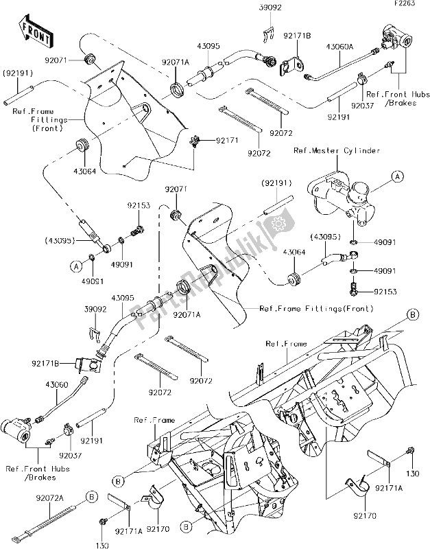 Alle onderdelen voor de 41 Front Brake Piping van de Kawasaki KAF 400 Mule SX 4X4 XC 2017