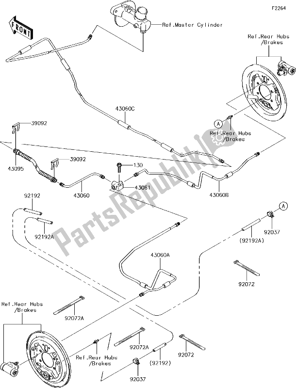 All parts for the 42 Rear Brake Piping of the Kawasaki KAF 400 Mule SX 4X4 XC 2017