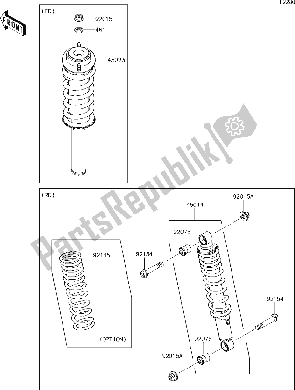 Alle onderdelen voor de 43 Shock Absorber(s) van de Kawasaki KAF 400 Mule SX 4X4 XC 2017