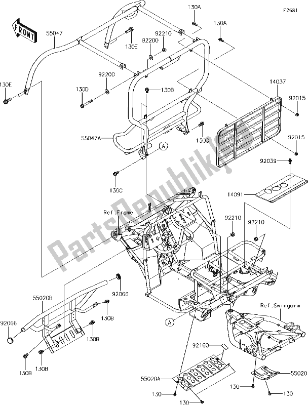 Todas as partes de 49 Guards/cab Frame do Kawasaki KAF 400 Mule SX 4X4 XC 2017