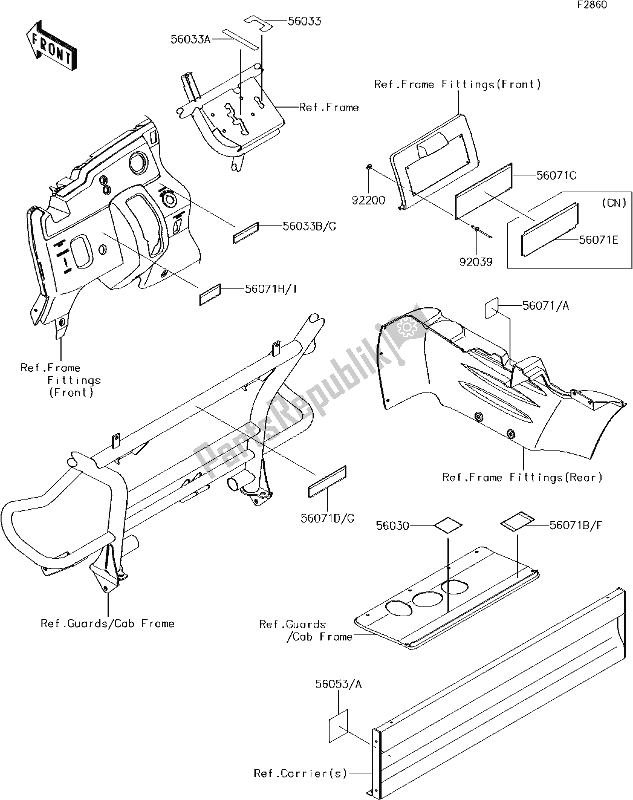 All parts for the 55 Labels of the Kawasaki KAF 400 Mule SX 4X4 XC 2017