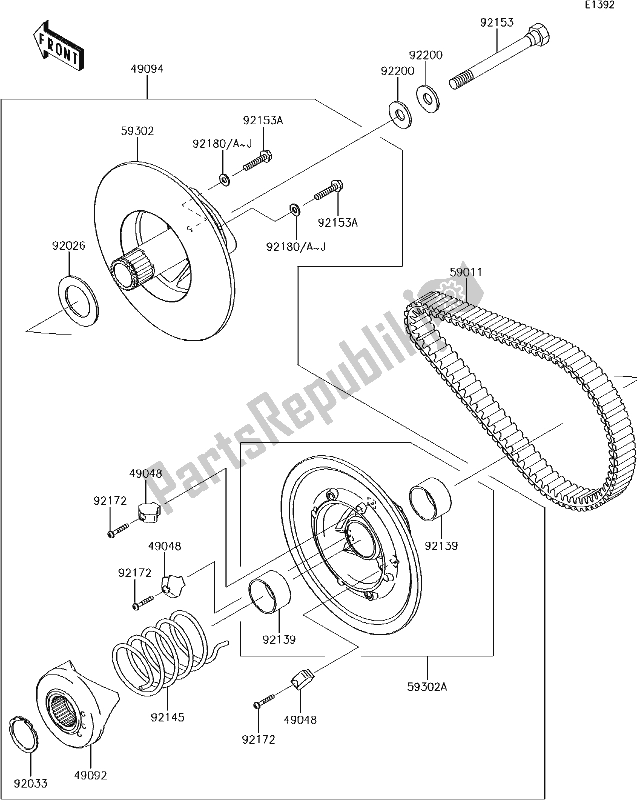 All parts for the 10 Driven Converter/drive Belt of the Kawasaki KAF 400 Mule SX 4X4 XC 2018