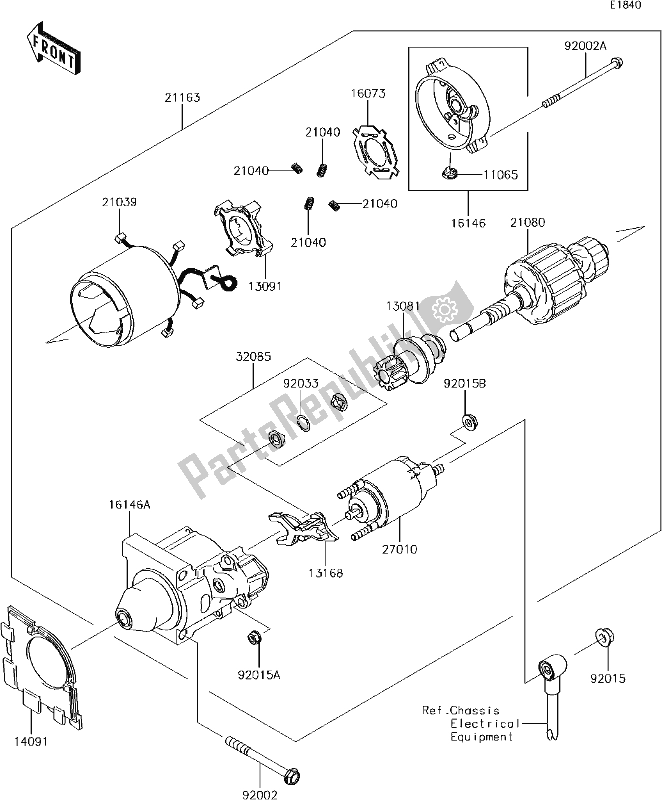 Alle onderdelen voor de 21 Starter Motor van de Kawasaki KAF 400 Mule SX 4X4 XC 2018