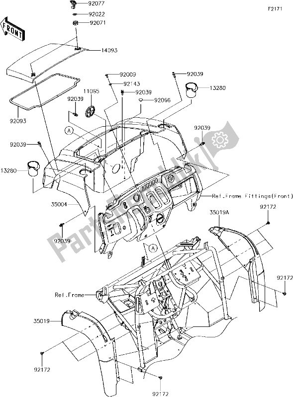 All parts for the 34 Front Fender(s) of the Kawasaki KAF 400 Mule SX 4X4 XC 2018