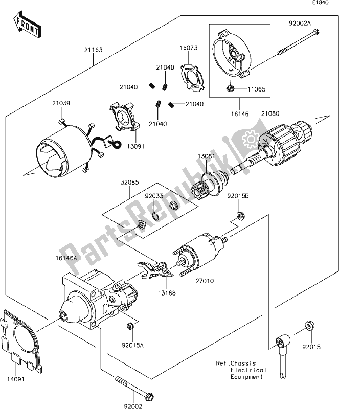 Alle onderdelen voor de 22 Starter Motor van de Kawasaki KAF 400 Mule SX 4X4 XC 2019