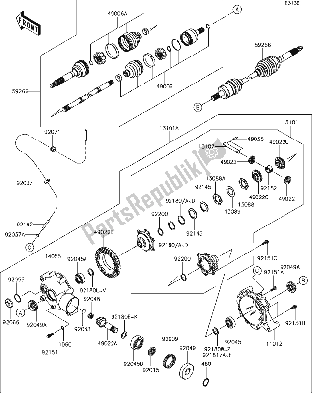 Alle onderdelen voor de 26-1drive Shaft-front van de Kawasaki KAF 400 Mule SX 4X4 XC 2019