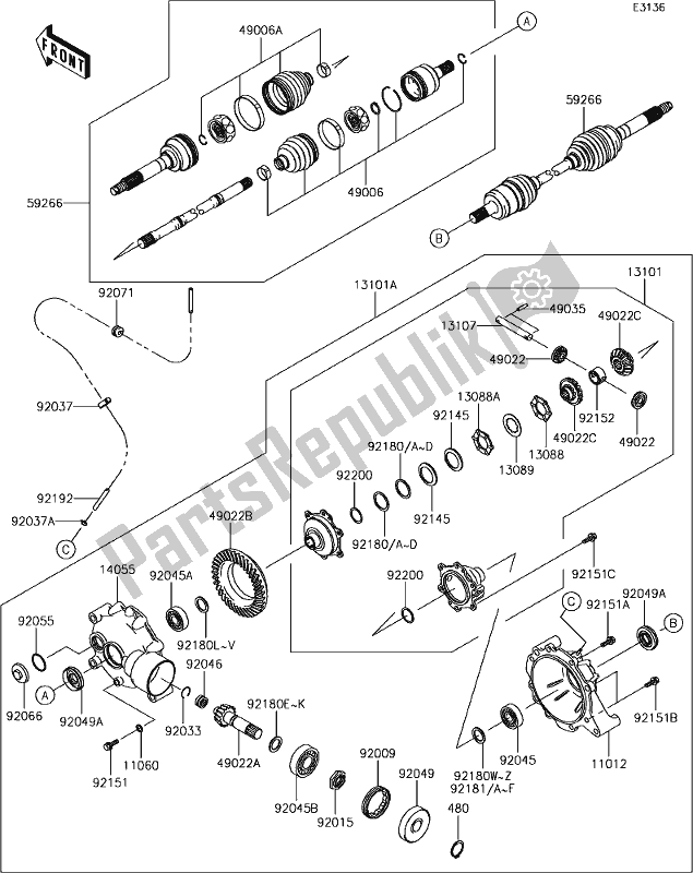 Todas las partes para 26 Drive Shaft-front de Kawasaki KAF 400 Mule SX 4X4 XC 2019