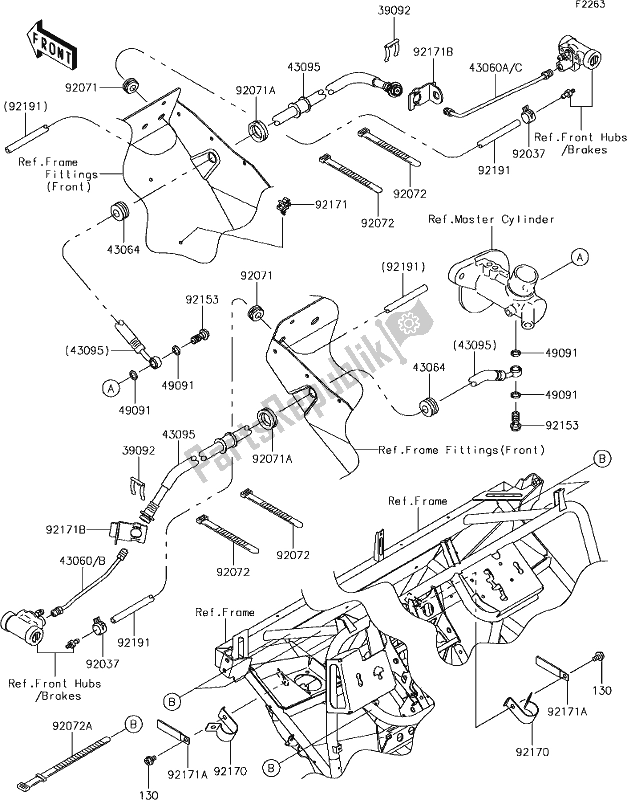 All parts for the 42 Front Brake Piping of the Kawasaki KAF 400 Mule SX 4X4 XC 2019