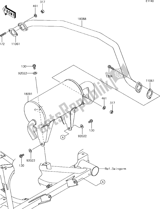 Alle onderdelen voor de 5 Muffler(s) van de Kawasaki KAF 400 Mule SX 4X4 XC 2019