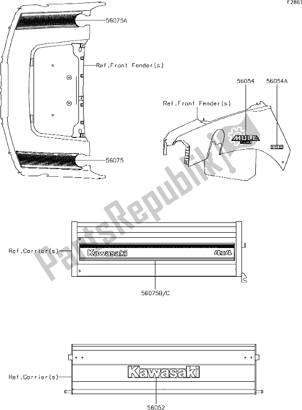 Tutte le parti per il 57 Decals(khf/khs) del Kawasaki KAF 400 Mule SX 4X4 XC 2019