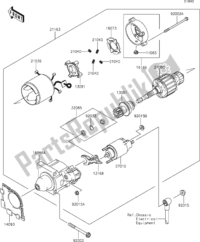 Alle onderdelen voor de 19 Starter Motor van de Kawasaki KAF 400 Mule SX 4X4 XC 2020