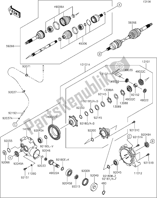 Tutte le parti per il 23-1drive Shaft-front del Kawasaki KAF 400 Mule SX 4X4 XC 2020