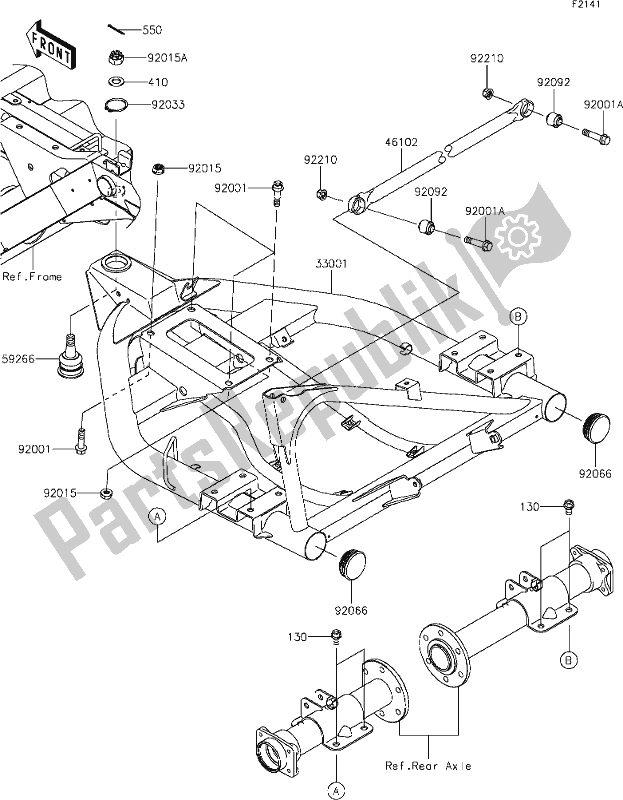 Alle onderdelen voor de 30 Swingarm van de Kawasaki KAF 400 Mule SX 4X4 XC 2020