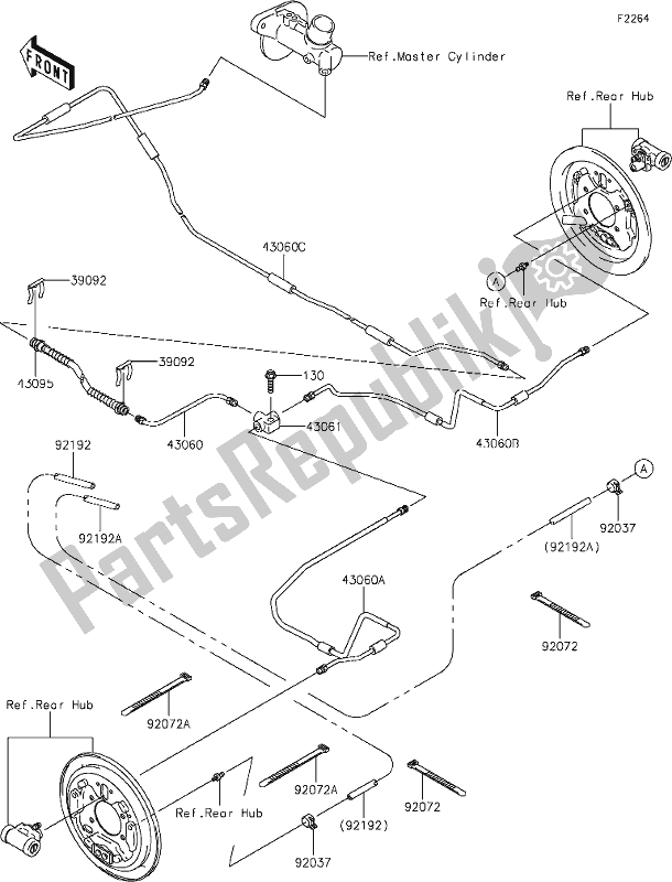 Alle onderdelen voor de 40 Rear Brake Piping van de Kawasaki KAF 400 Mule SX 4X4 XC 2020