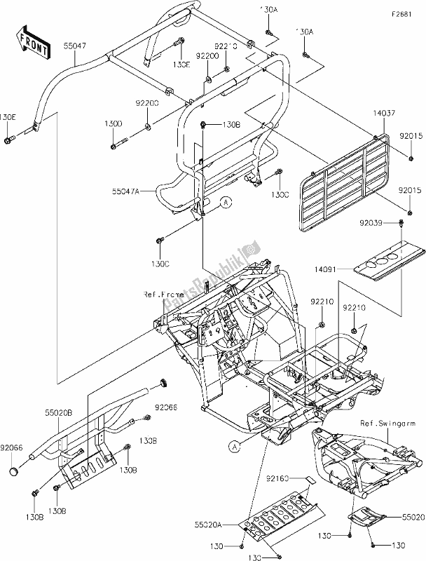 All parts for the 47 Guards/cab Frame of the Kawasaki KAF 400 Mule SX 4X4 XC 2020