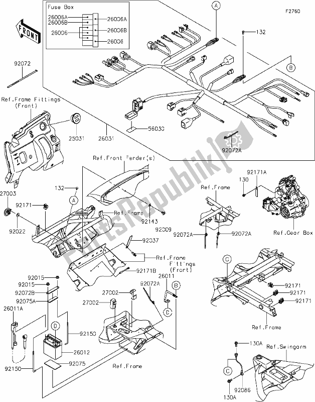 All parts for the 50 Chassis Electrical Equipment of the Kawasaki KAF 400 Mule SX 4X4 XC 2020