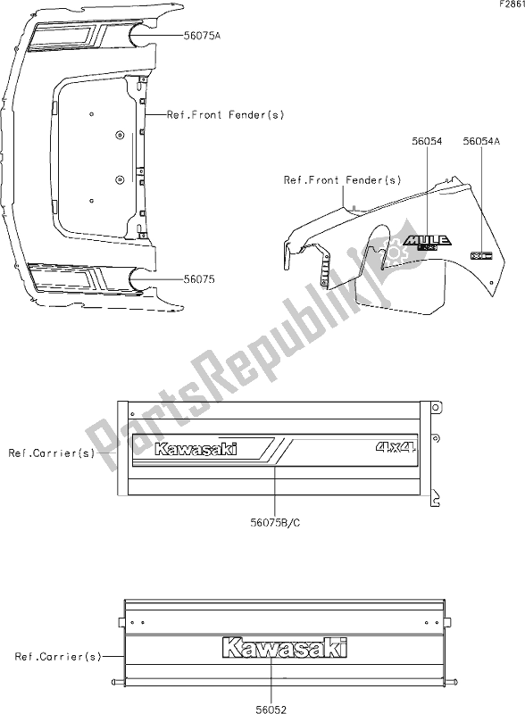 All parts for the 54 Decals of the Kawasaki KAF 400 Mule SX 4X4 XC 2020