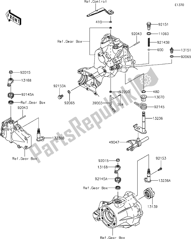 Alle onderdelen voor de 7 Gear Change Mechanism van de Kawasaki KAF 400 Mule SX 4X4 XC 2020