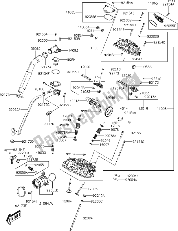 Alle onderdelen voor de 1 Cylinder Head van de Kawasaki KAF 700 Mule Pro-mx 2019