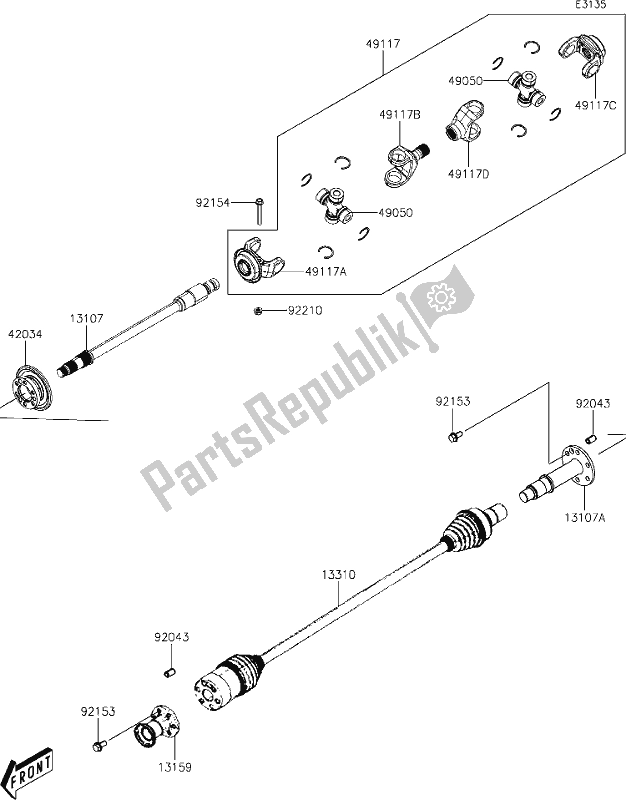 Toutes les pièces pour le 14 Drive Shaft-propeller du Kawasaki KAF 700 Mule Pro-mx 2019