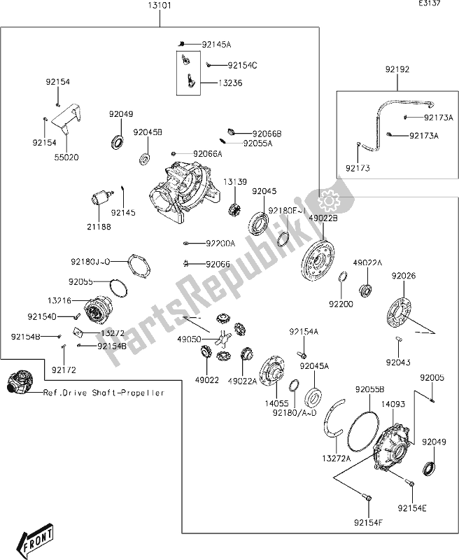 All parts for the 16-1drive Shaft-rear of the Kawasaki KAF 700 Mule Pro-mx 2019