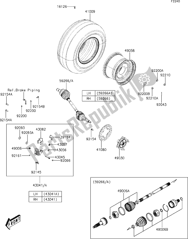 All parts for the 23 Rear Hubs/brakes of the Kawasaki KAF 700 Mule Pro-mx 2019