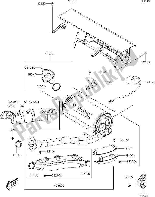 Todas as partes de 4 Muffler(s) do Kawasaki KAF 700 Mule Pro-mx 2019