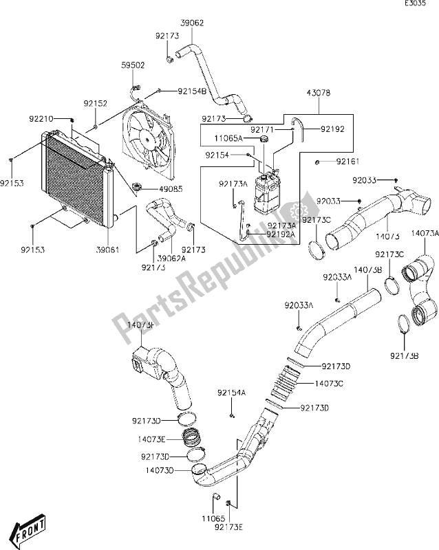 All parts for the 14 Cooling of the Kawasaki KAF 700 Mule Pro-mx 2020