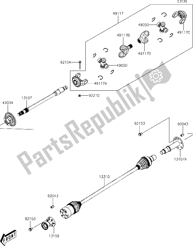 All parts for the 15 Drive Shaft-propeller of the Kawasaki KAF 700 Mule Pro-mx 2020