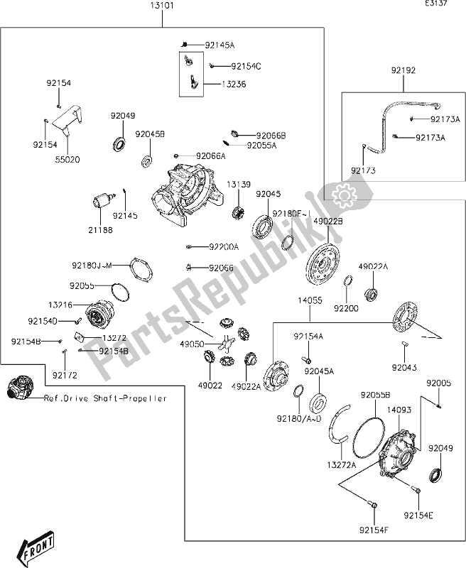 Alle onderdelen voor de 17-1drive Shaft-rear van de Kawasaki KAF 700 Mule Pro-mx 2020