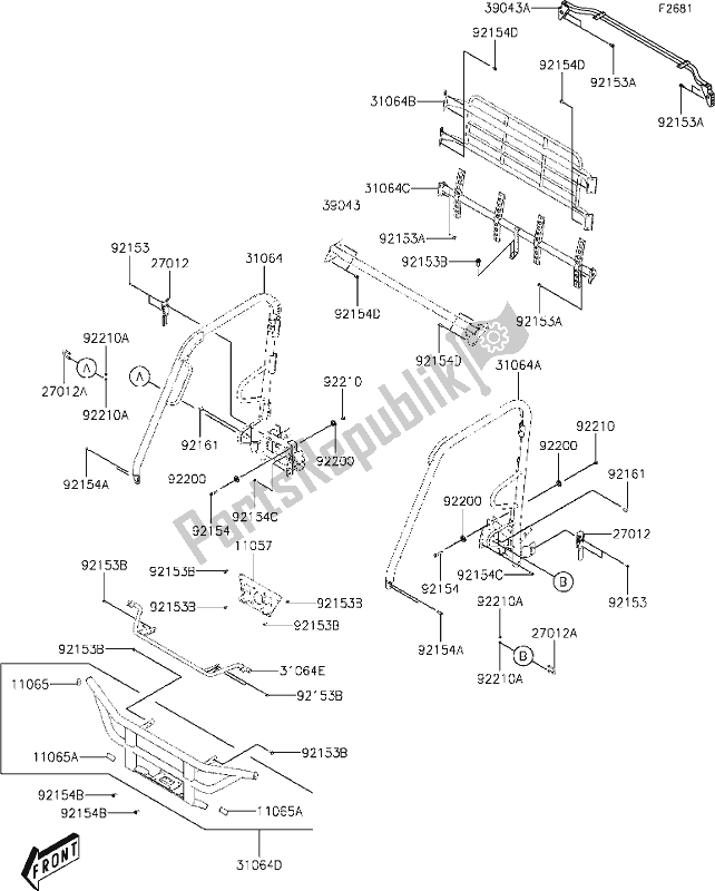 All parts for the 34 Guards/cab Frame(dkf) of the Kawasaki KAF 700 Mule Pro-mx 2020