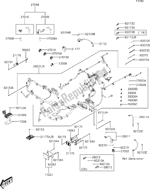 Tutte le parti per il 38-1chassis Electrical Equipment del Kawasaki KAF 700 Mule Pro-mx 2020