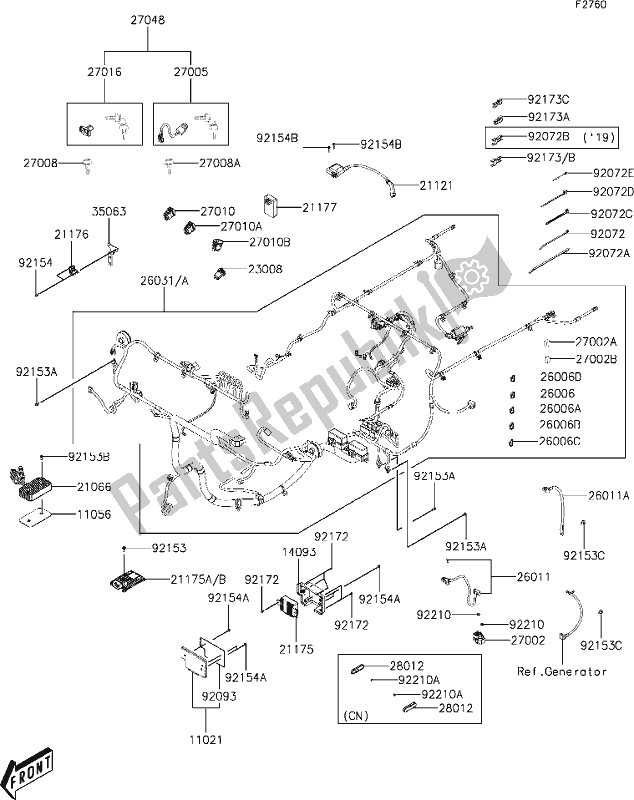 Tutte le parti per il 38 Chassis Electrical Equipment del Kawasaki KAF 700 Mule Pro-mx 2020