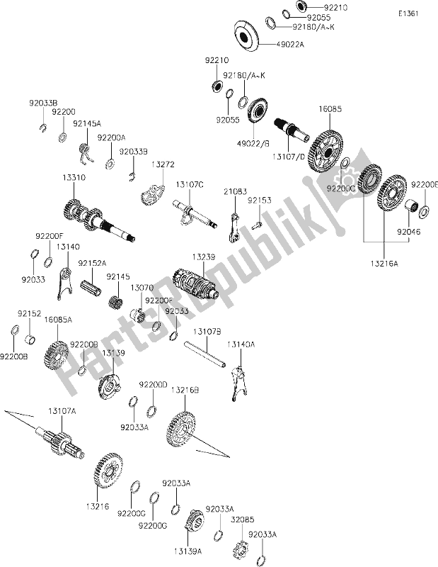 Tutte le parti per il 5-1 Transmission del Kawasaki KAF 700 Mule Pro-mx 2020