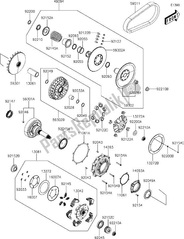 Alle onderdelen voor de 6-1 Belt Converter(dkf) van de Kawasaki KAF 700 Mule Pro-mx 2020